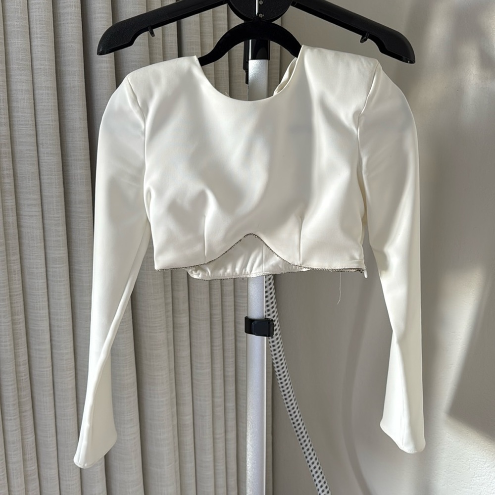 Zara Cropped Long Sleeve Rhinestone Top